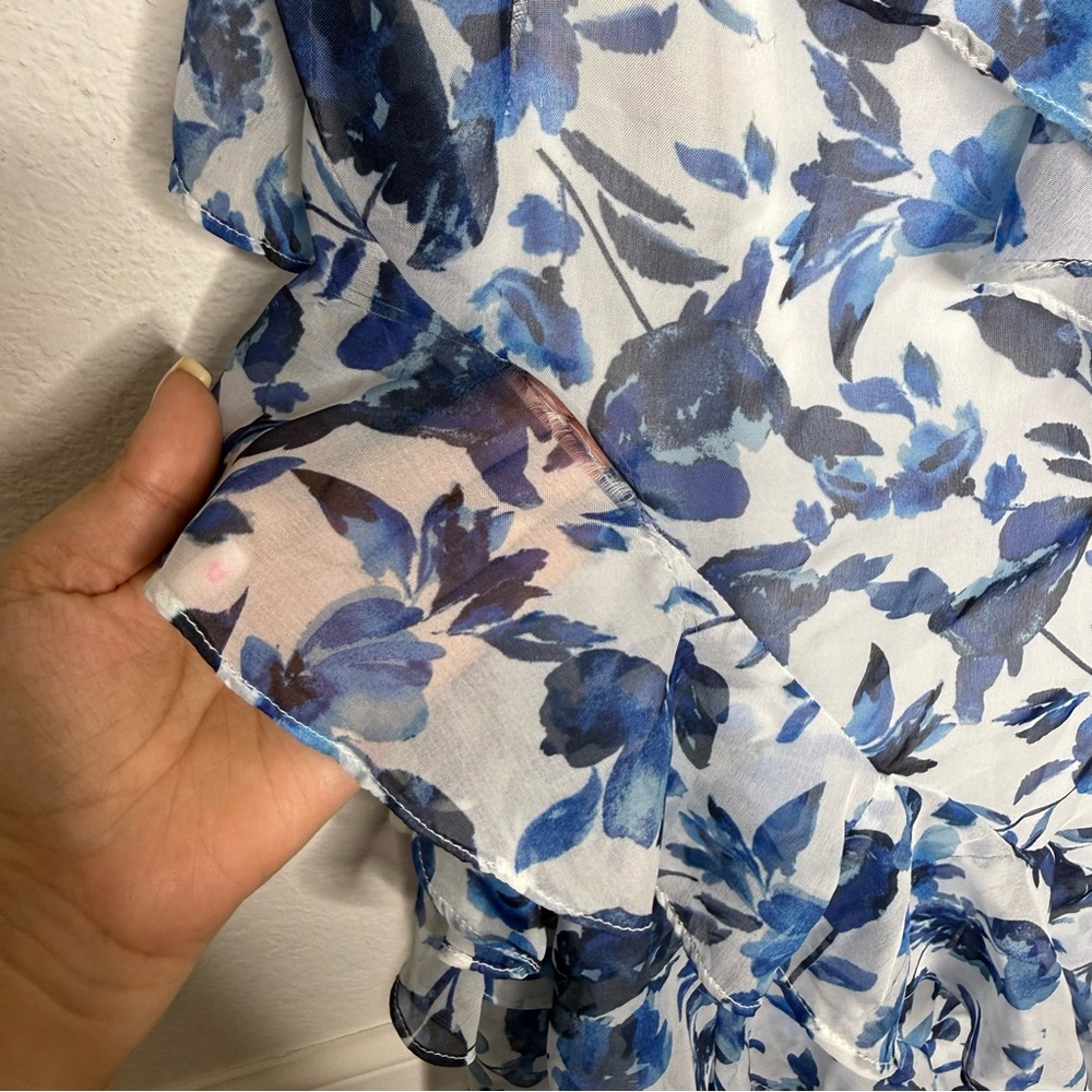 Anthropologie x BHLDN Blue Floral Ruffle Strapless Maxi Dress Size 6 - Picture 8 of 10